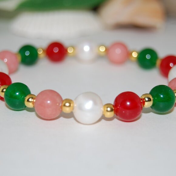 Pearl Bracelet,Pear,Jade,Agate Beads,Multi Color Bracelet,8mm,Nice Gift - Picture 2 of 2